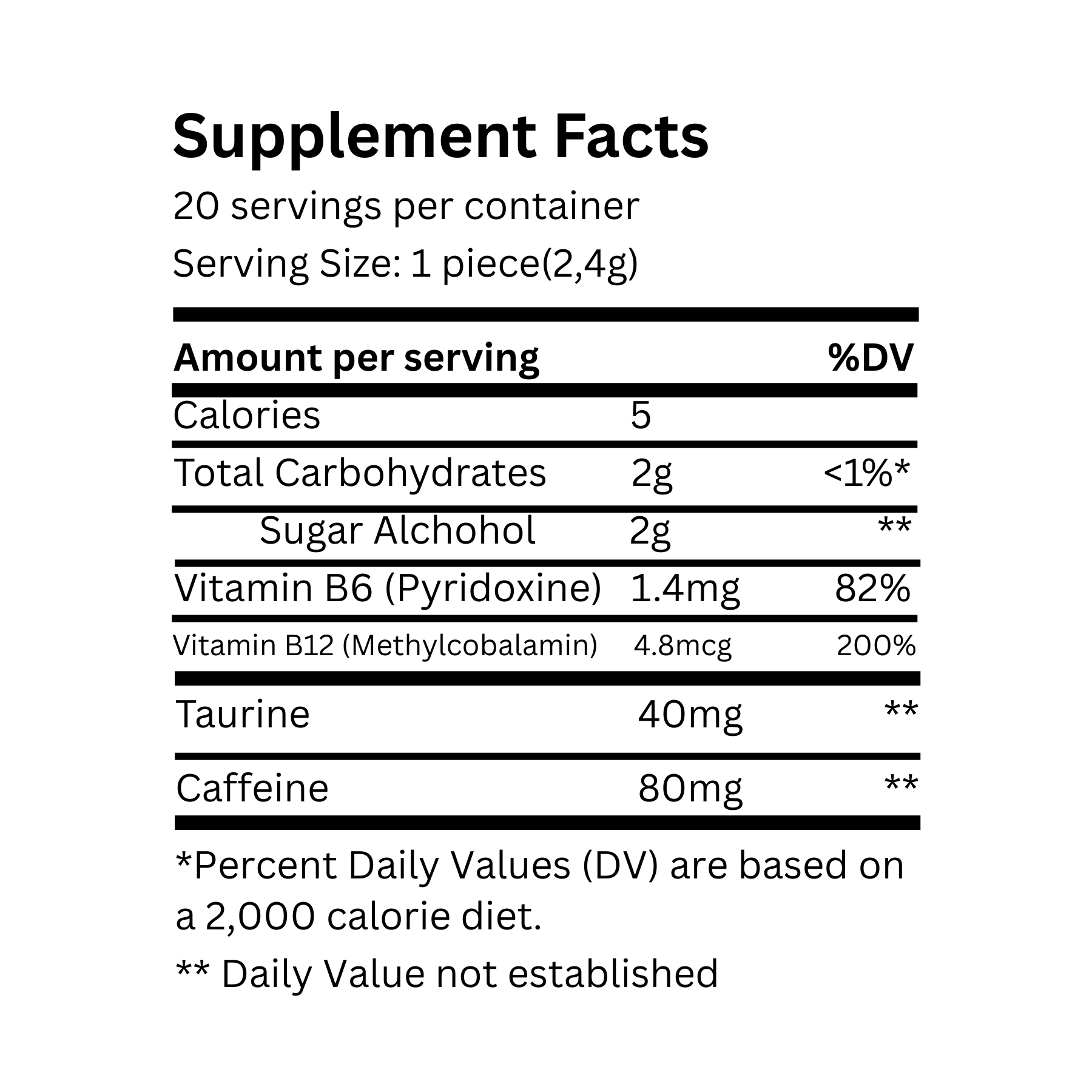 Supplement facts label with nutritional information