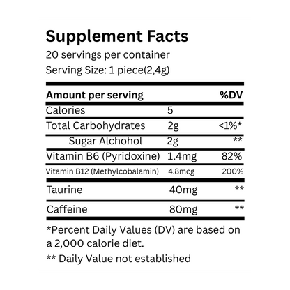 Supplement facts label with nutritional information